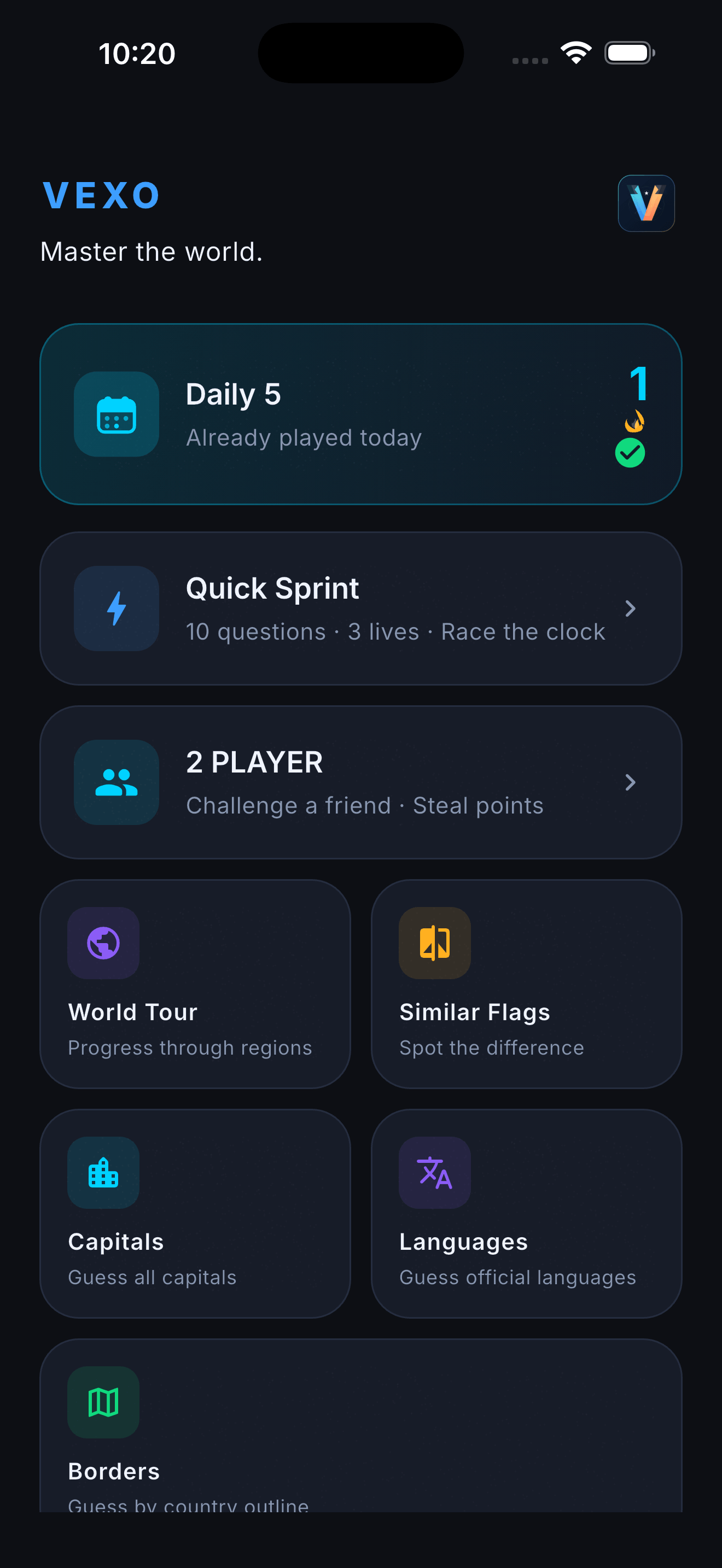 Vexo home screen